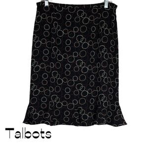 Talbots Sheer Black Circle Print Silk Office Date Feminine Ruffle Skirt Size 12